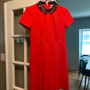 Red Swing Dress with Sequined Peter Pan Collar